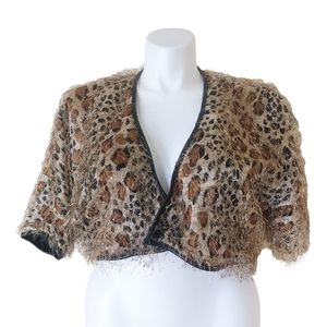 Hey Baby of California Rockabilly Furry Leopard Cropped Fashion Jacket Cover Up